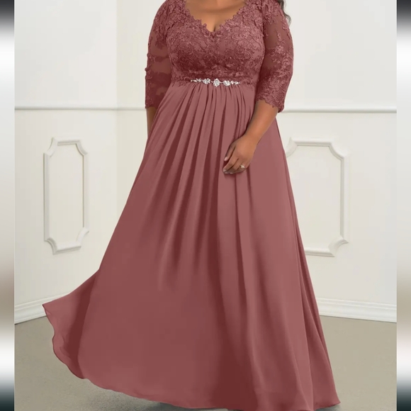 Azazie Dresses & Skirts - AZAZIE HAYEKA-Line Lace Chiffon Floor-Length Dress Desert Rose Bridesmaid gown
